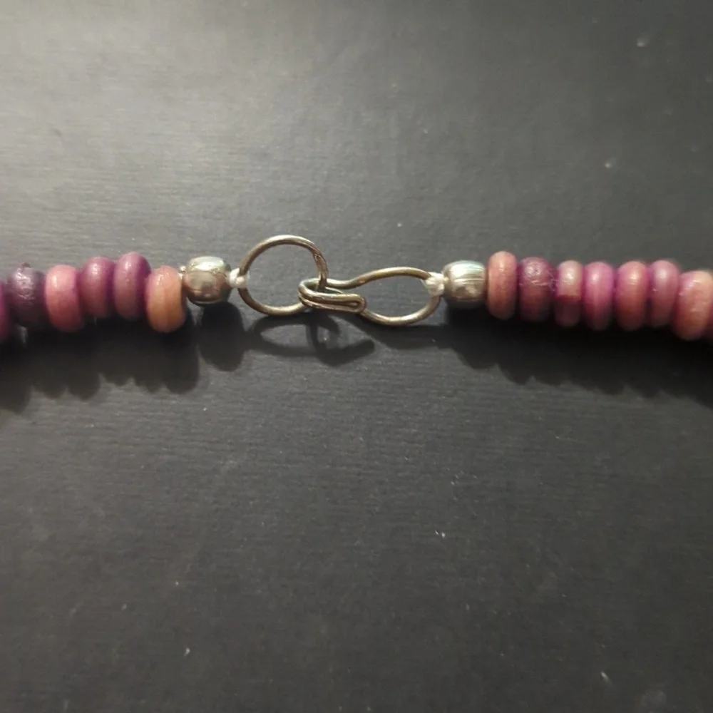 Purple Tagua Nut Flat Oval Beaded Statement Necklace